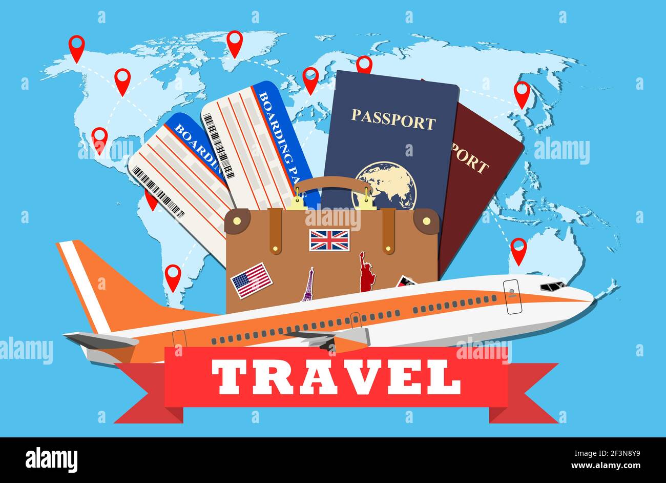 Concetto di viaggio e turismo. Illustrazione Vettoriale