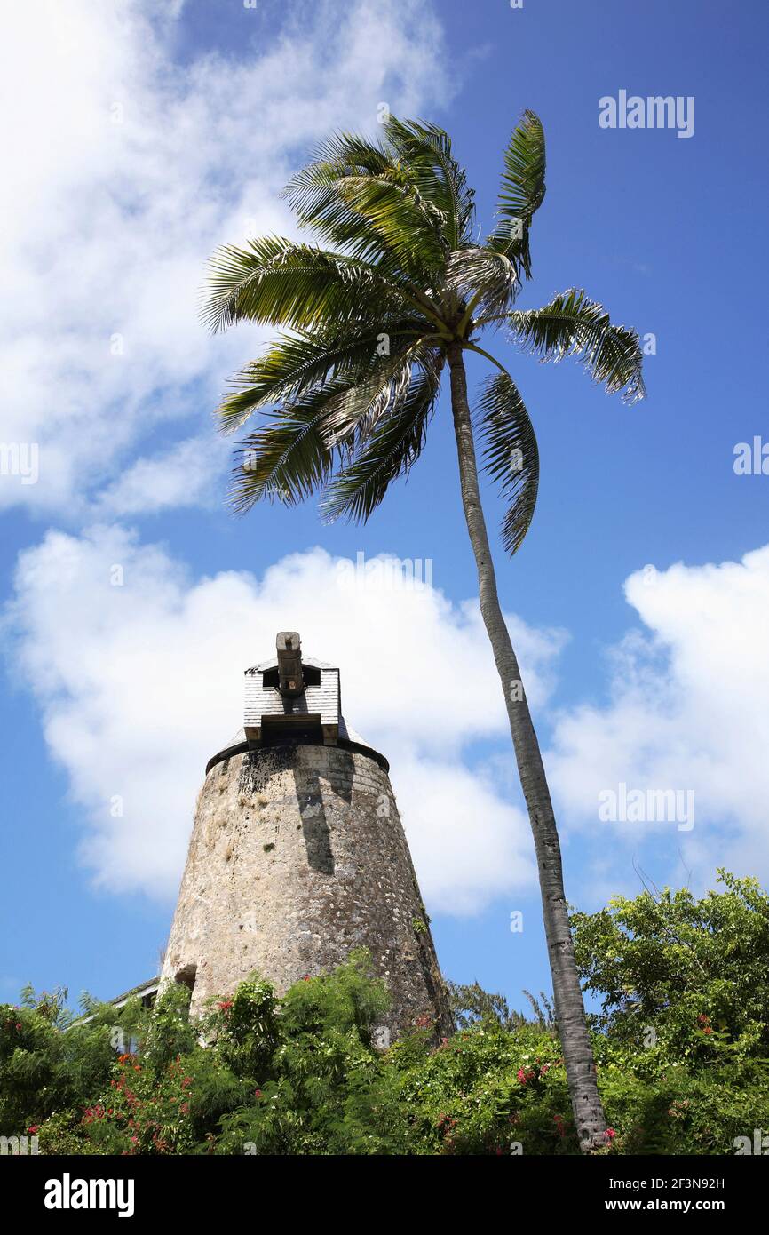 Struttura storica. Canna da zucchero piantagione mulino casa torre. Fresatura. Zuccherificio. Storia coloniale ed economica. Palma. Foto Stock