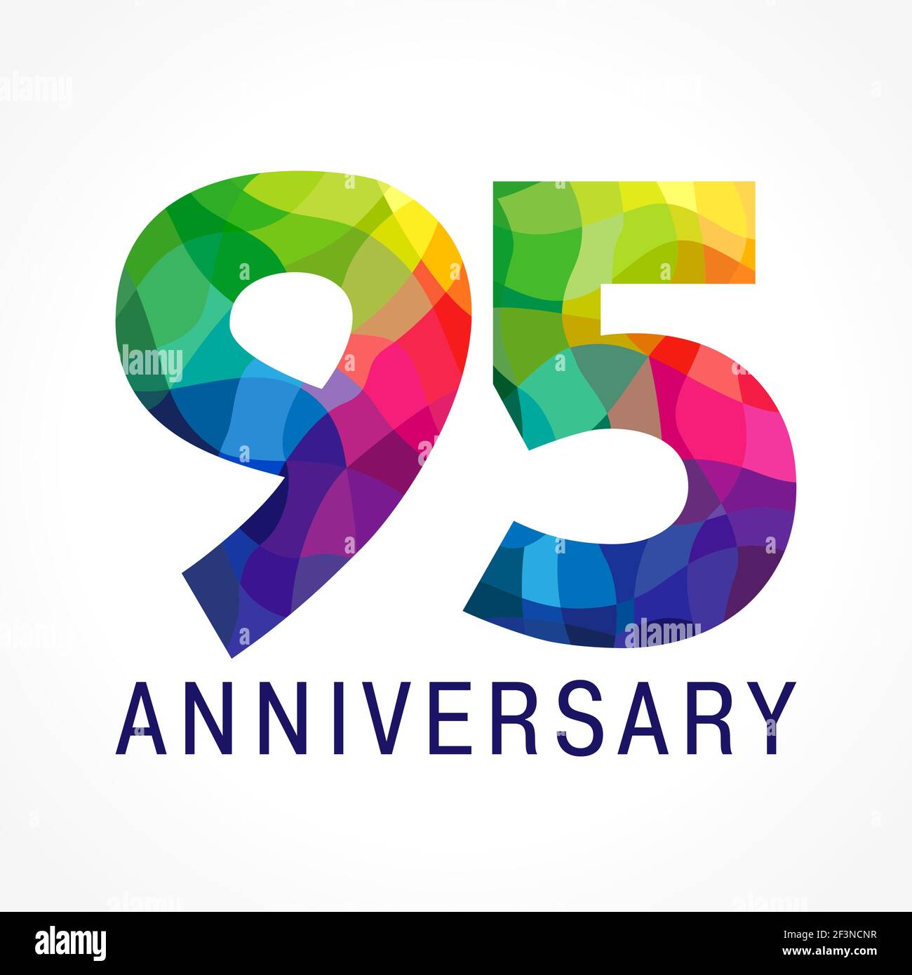 95 anni festeggiando il logo colorato. Anniversario numeri 95 °. Il logotipo di congrats del facet luminoso. Saluti con stile 3D. Backg mosaico in vetro colorato Illustrazione Vettoriale