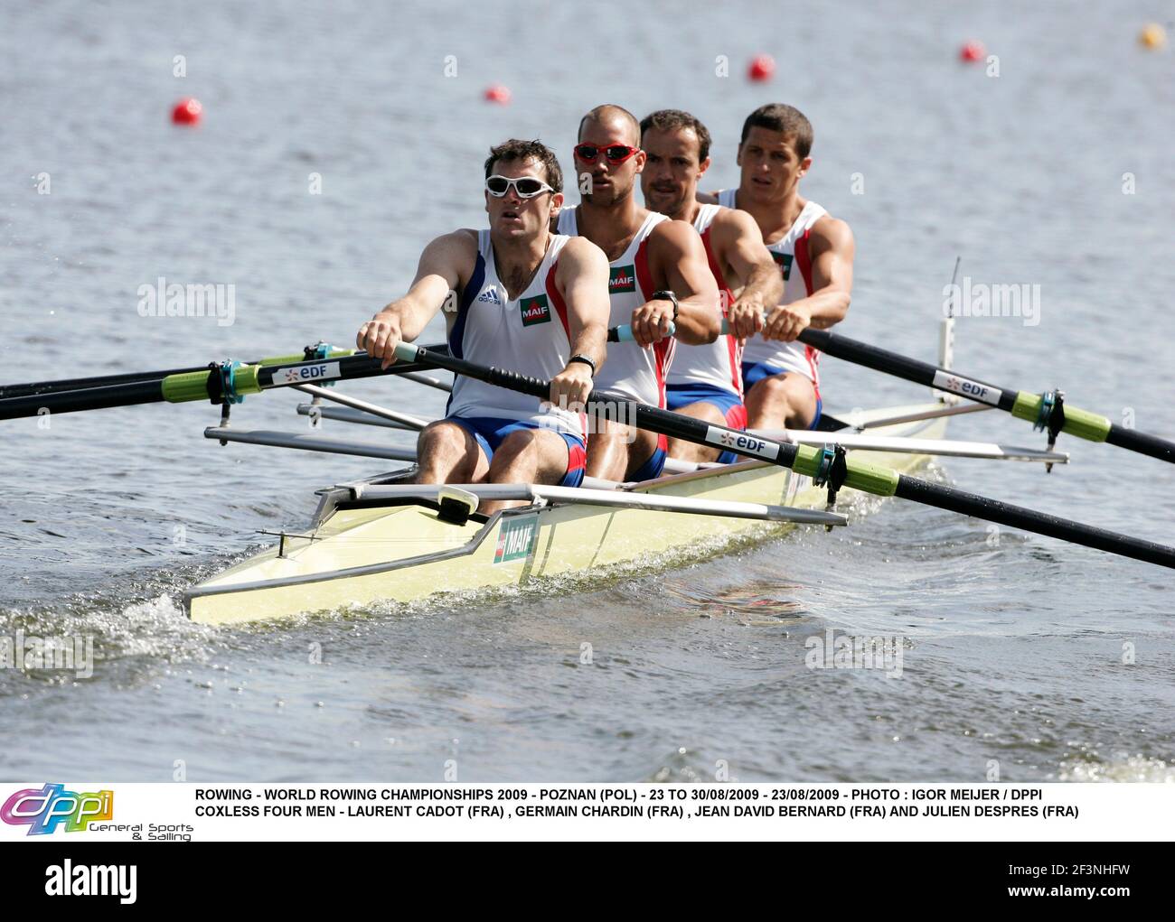 CANOTTAGGIO - WORLD ROWING CHAMPIONSHIPS 2009 - POZNAN (POL) - 23 TO 30/08/2009 - 23/08/2009 - PHOTO : IGOR MEIJER / DPPICOXLESS QUATTRO UOMINI - LAURENT CADOT (FRA) , GERMAIN CHARDIN (FRA) , JEAN DAVID BERNARD (FRA) E JULIEN DESPRES (FRA) Foto Stock