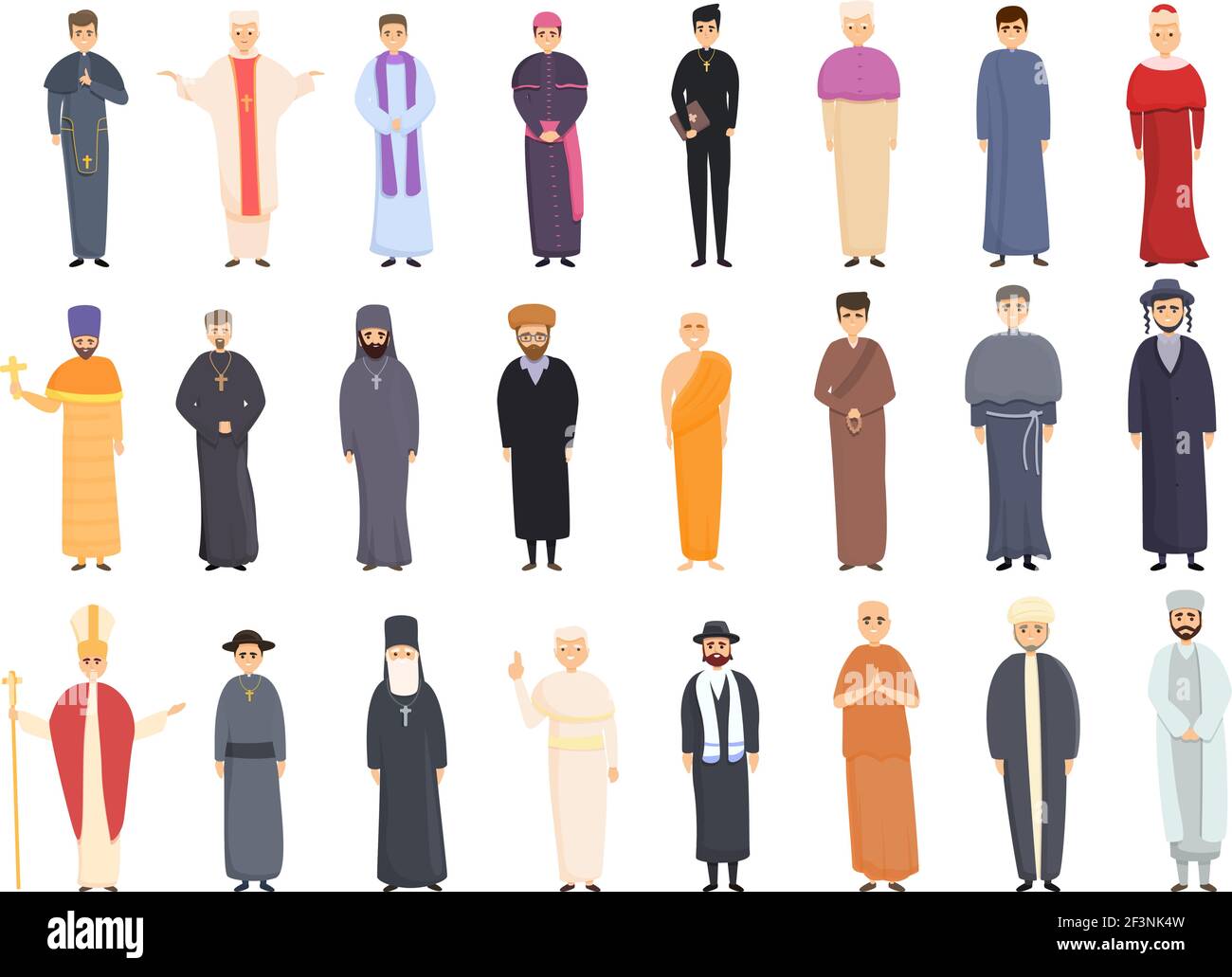 Set di icone prete. Set di cartoni animati di icone vettoriali prete per il web design Illustrazione Vettoriale