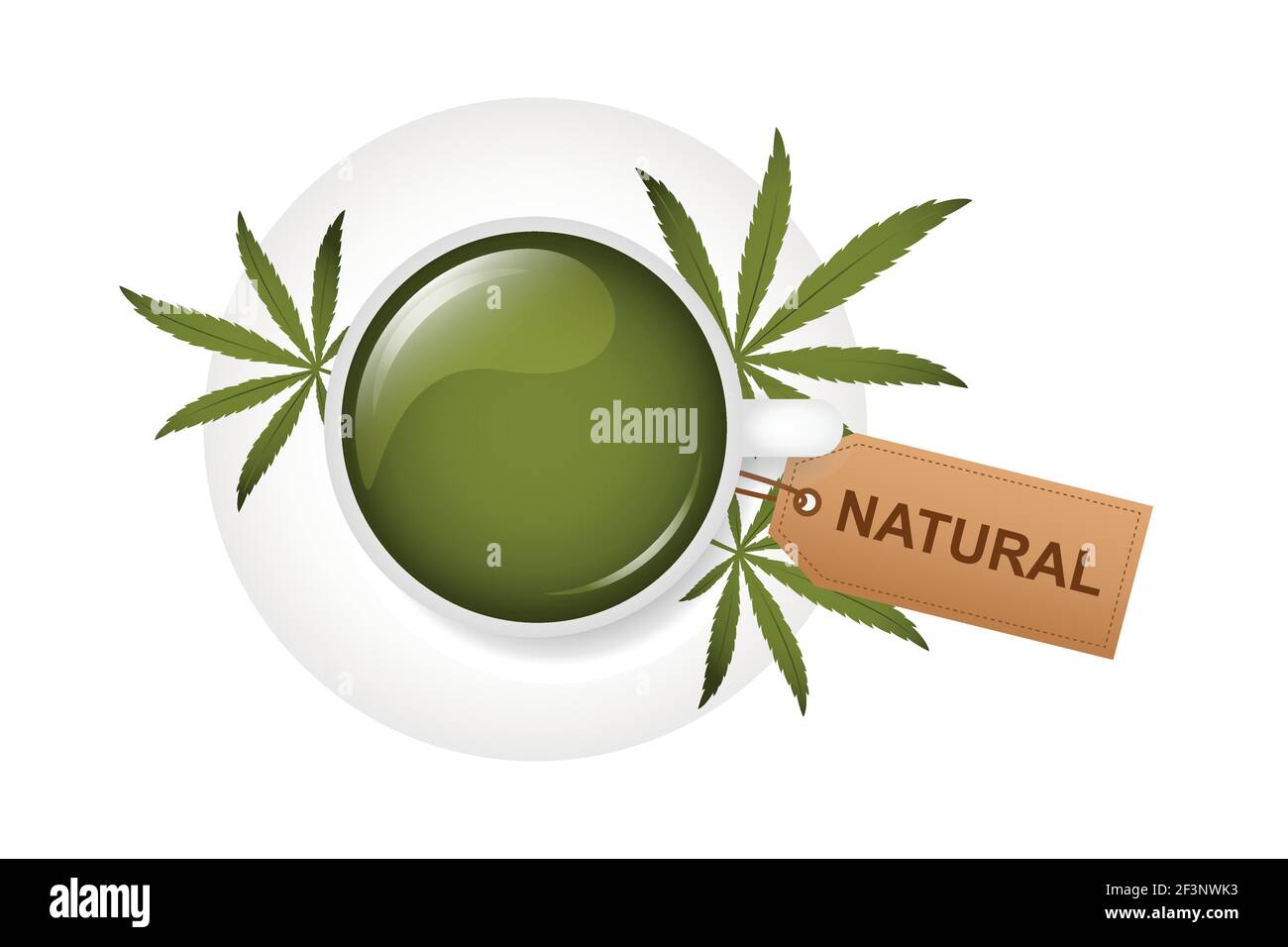 sano tè di cannabis verde naturale in una tazza bianca Illustrazione Vettoriale