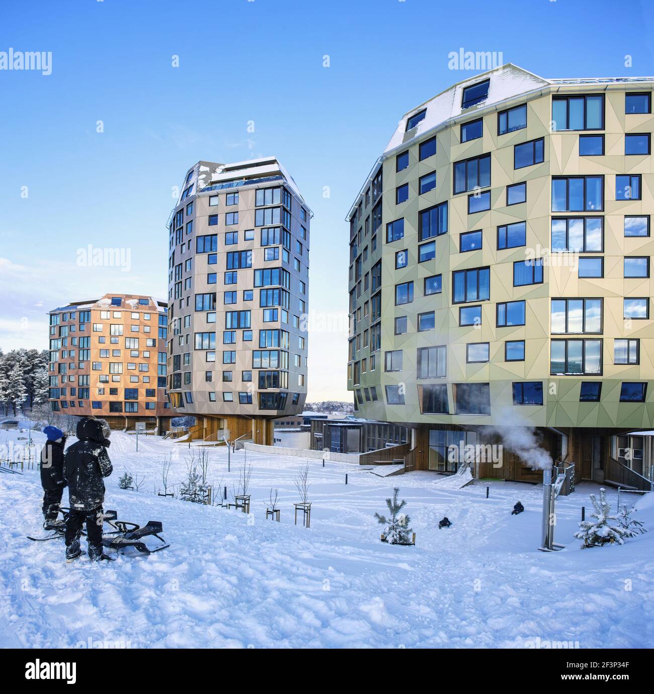 Alto edificio residenziale tre Taarn. Sandnes, Norvegia Foto Stock