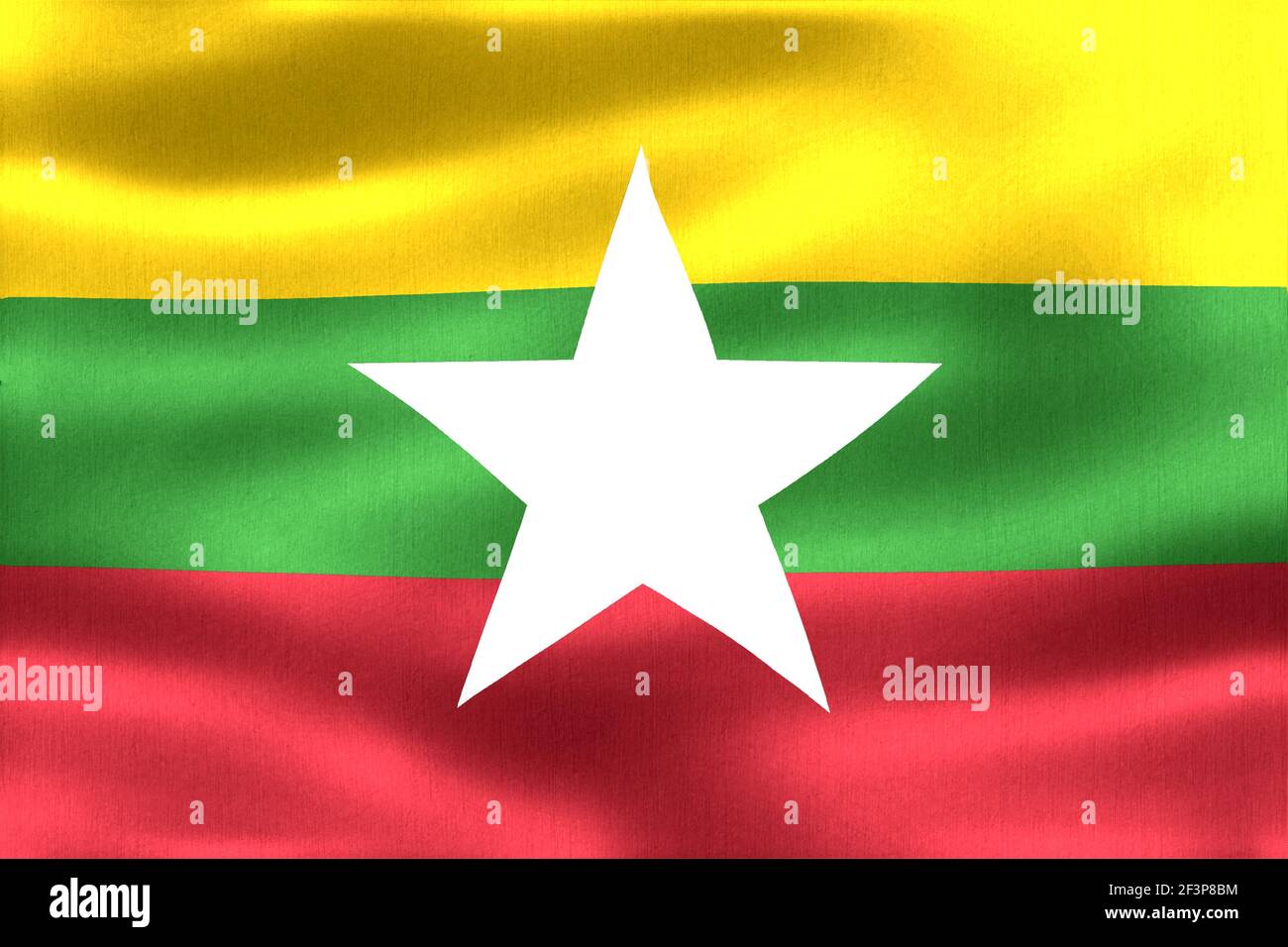 Bandiera di Myanmar - bandiera realistica di tessuto ondulato Foto Stock
