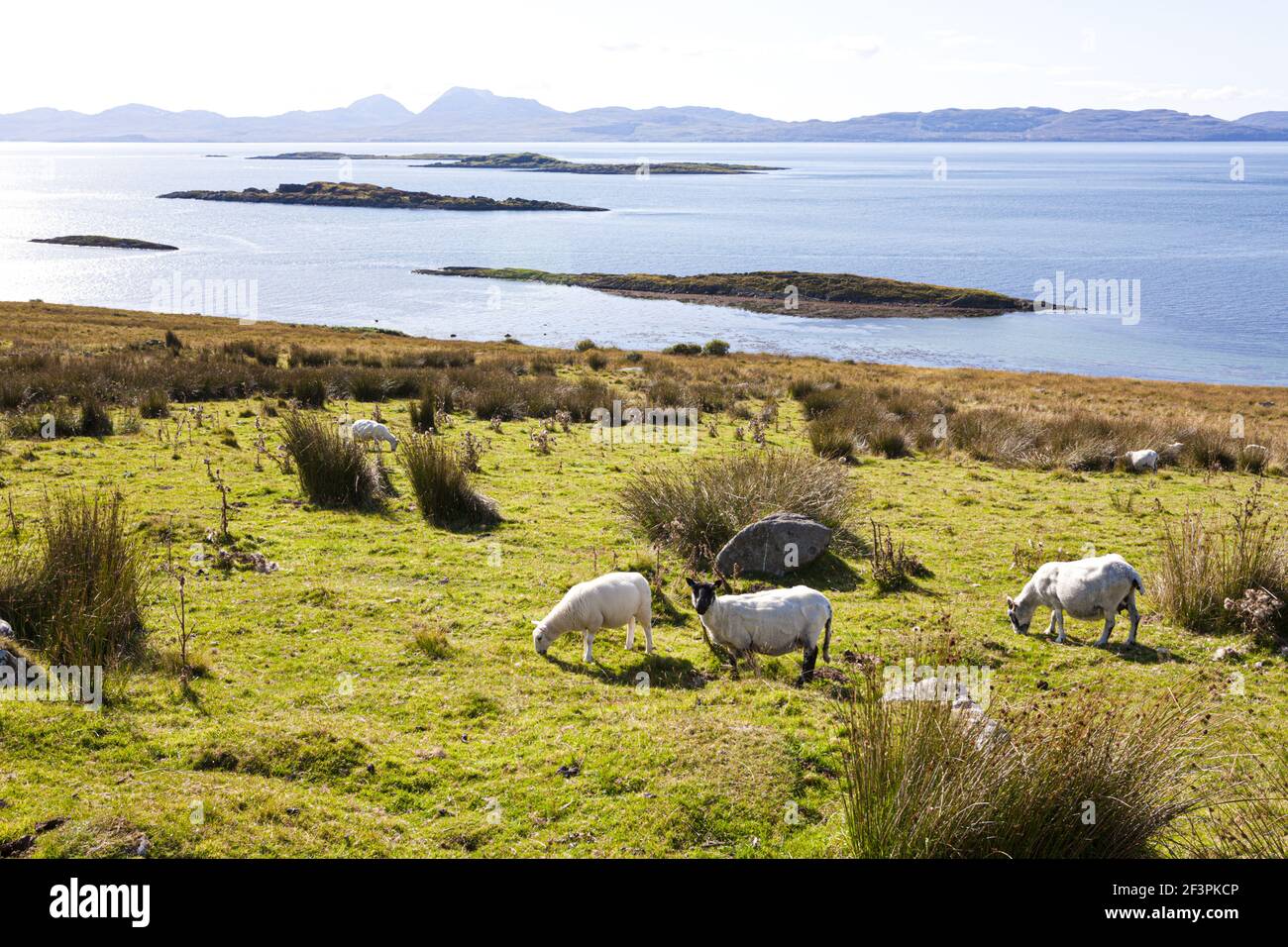 L'Isola del Giura ha visto attraverso la foce di Loch Sween dalla penisola di Knapdale a nord di Kilmory, Argyll & Bute, Scozia Regno Unito Foto Stock