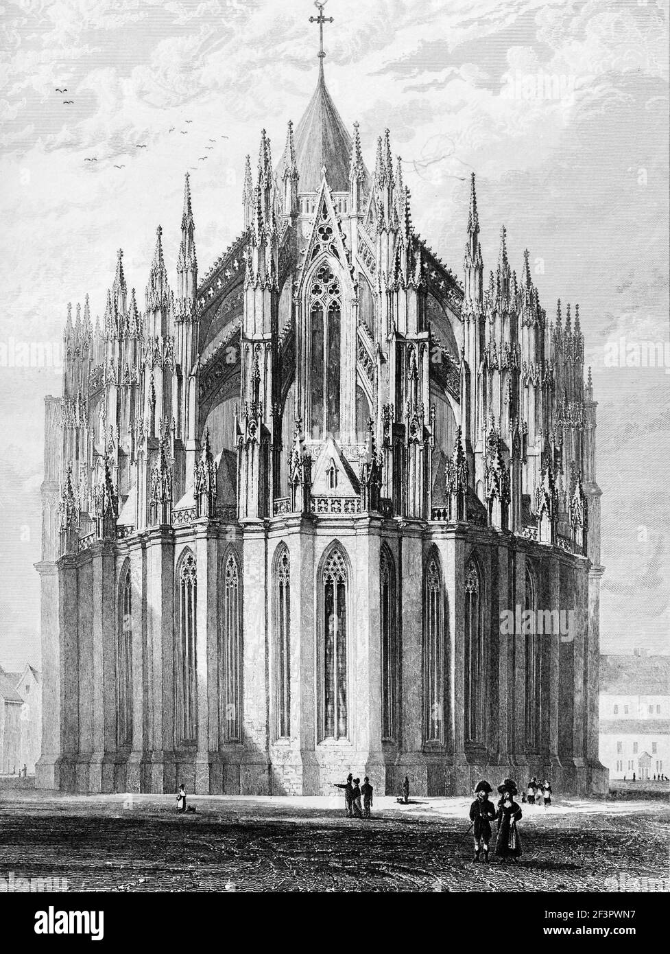 Cattedrale di Colonia, fiume Reno, Renania Settentrionale-Vestfalia, Germania, incisione in acciaio del 1832 Foto Stock