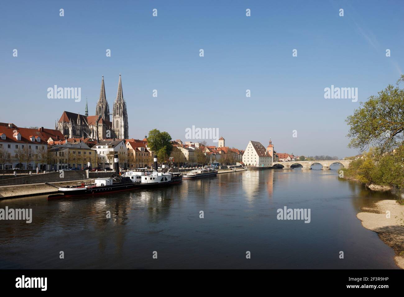 Blick ¸ber die Donau von Nordosten, Regensburg, Dom St. Peter Foto Stock