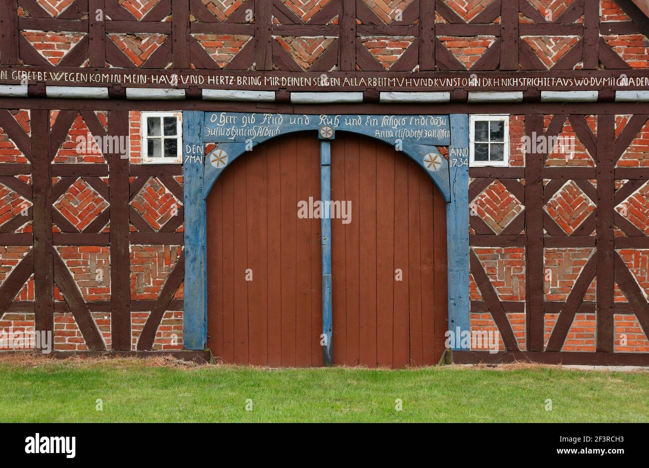 Hallenhaus, alte Hausnummer 2, erbaut 1734, Trebel-D¸nsche Foto Stock