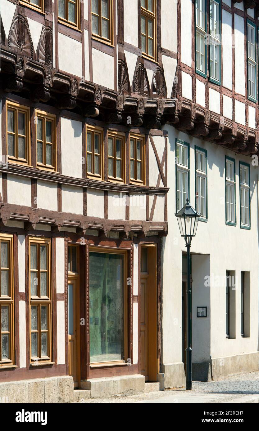 Facciata di legno incorniciato casa, Quedlinburg, Sassonia-Anhalt, Germania Foto Stock