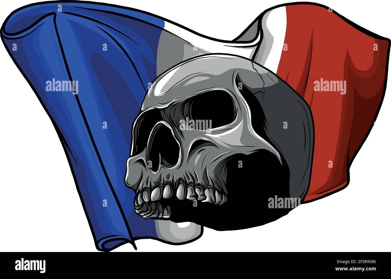 cranio umano con illustrazione vettoriale a bandiera francese Illustrazione Vettoriale