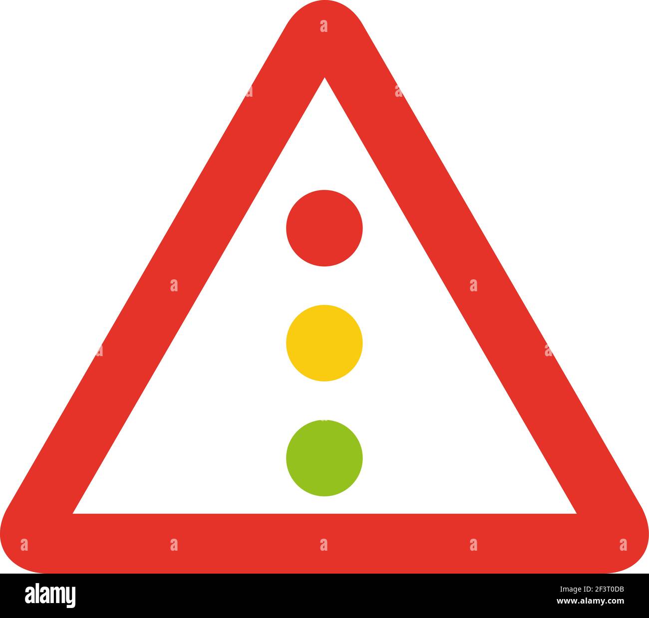Segnale stradale triangolare in bianco e rosso, isolato su sfondo bianco. Avvertimento dei semafori antistante Illustrazione Vettoriale