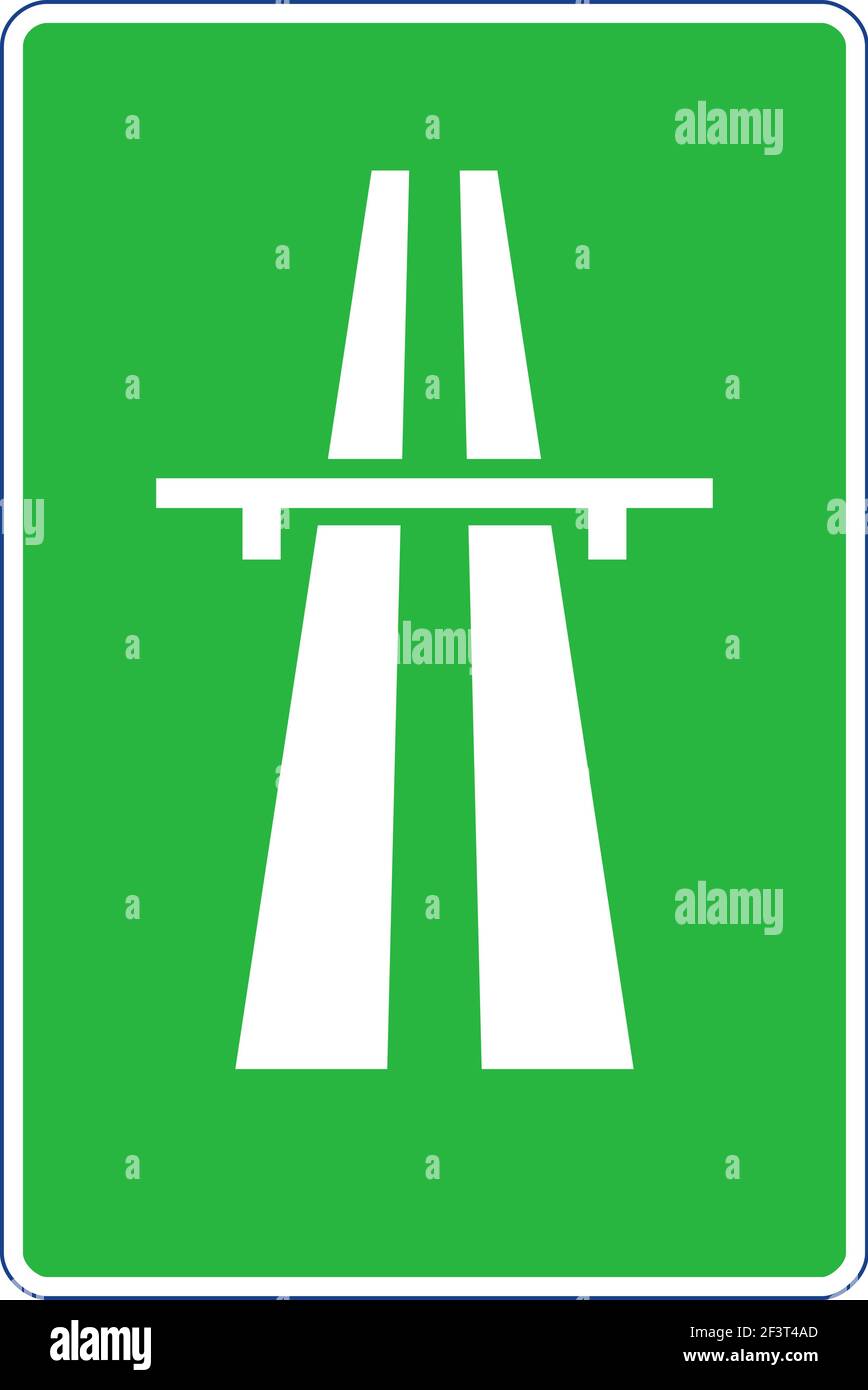 Segnale stradale rettangolare in verde e bianco, isolato su sfondo bianco.  Segnale di partenza autostrada o autostrada Immagine e Vettoriale - Alamy