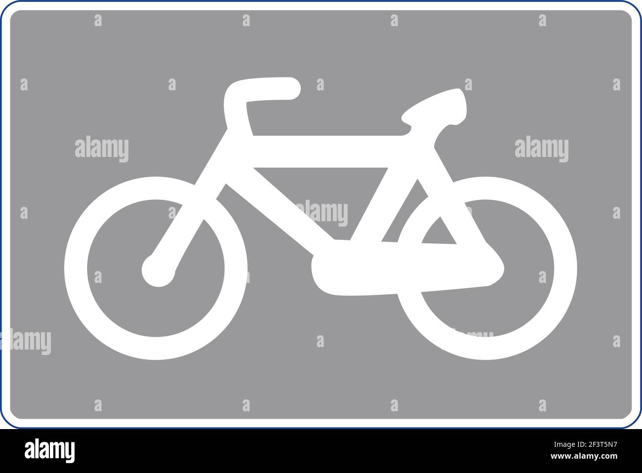 Segnale stradale rettangolare in bianco e grigio, isolato su sfondo bianco. Percorso del ciclo Illustrazione Vettoriale