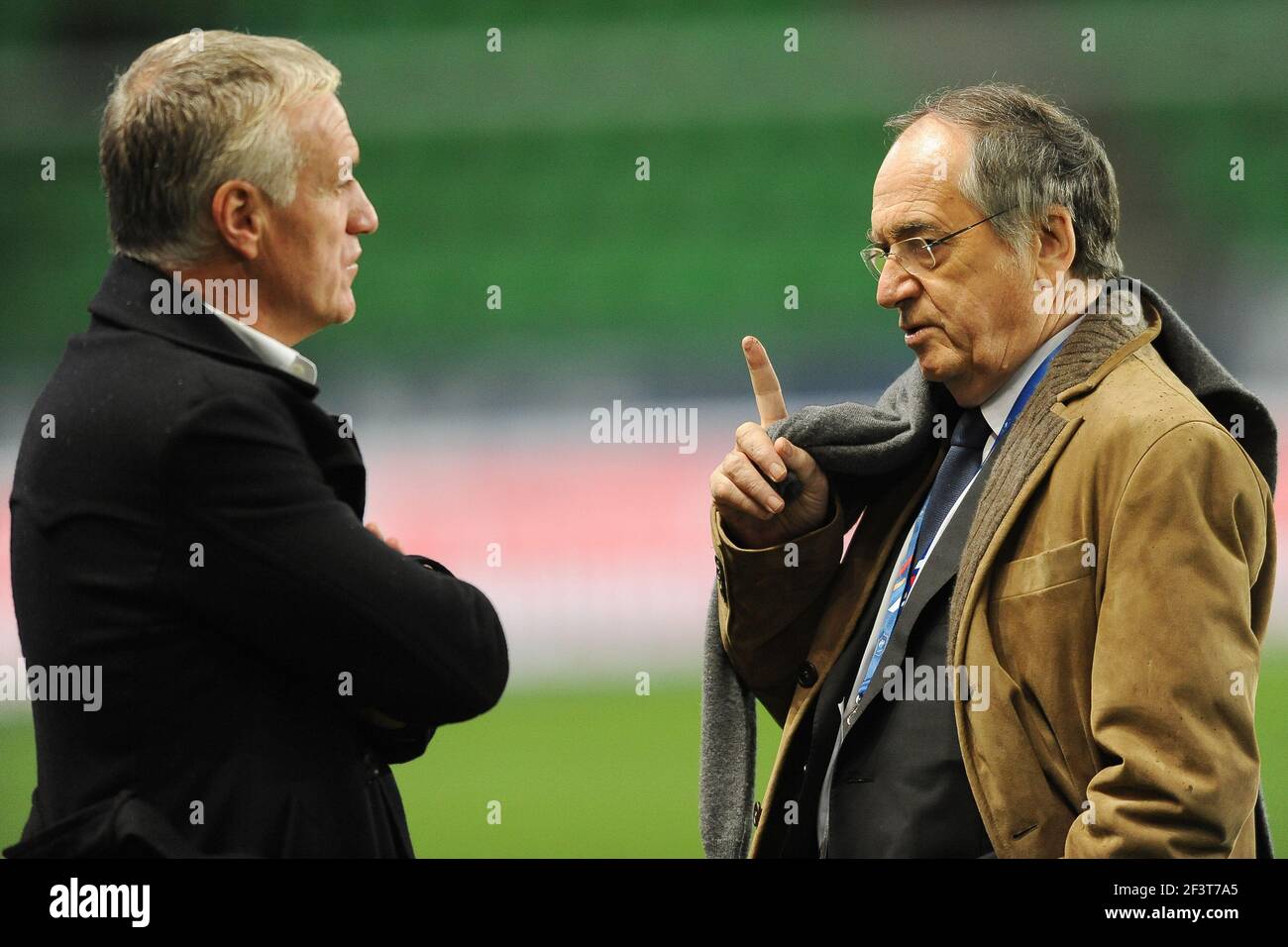 Didier DESCHAMP Head Coach e Noel LE GRAET FFF Presidente durante la partita di calcio internazionale amichevole 2014 tra Francia e Albania il 14 novembre 2014 alla Route de Lorient a Rennes, Francia. Foto Pascal Allée / DPPI Foto Stock