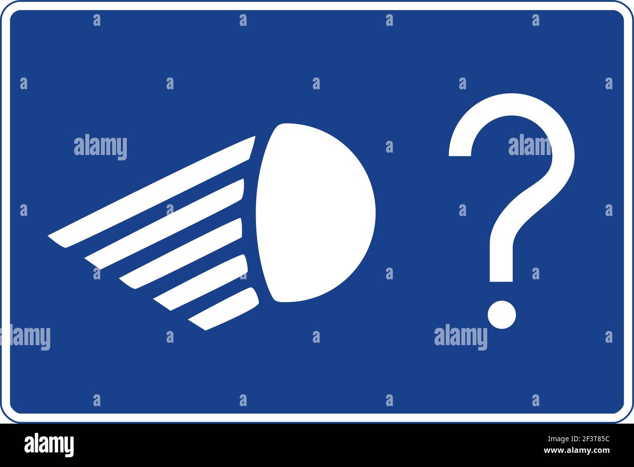 Segnale stradale rettangolare in blu e bianco, isolato su sfondo bianco. Fine dell'obbligo di utilizzare l'illuminazione a corto raggio Illustrazione Vettoriale