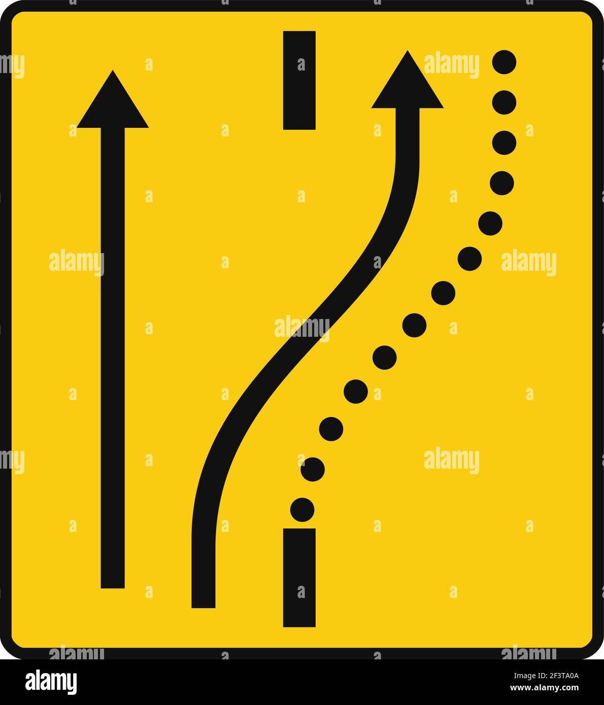 Segnale stradale rettangolare in giallo e nero, isolato su sfondo bianco.  Deviazione temporanea di una corsia sulla strada opposta, mantenendone  un'altra sulla Immagine e Vettoriale - Alamy