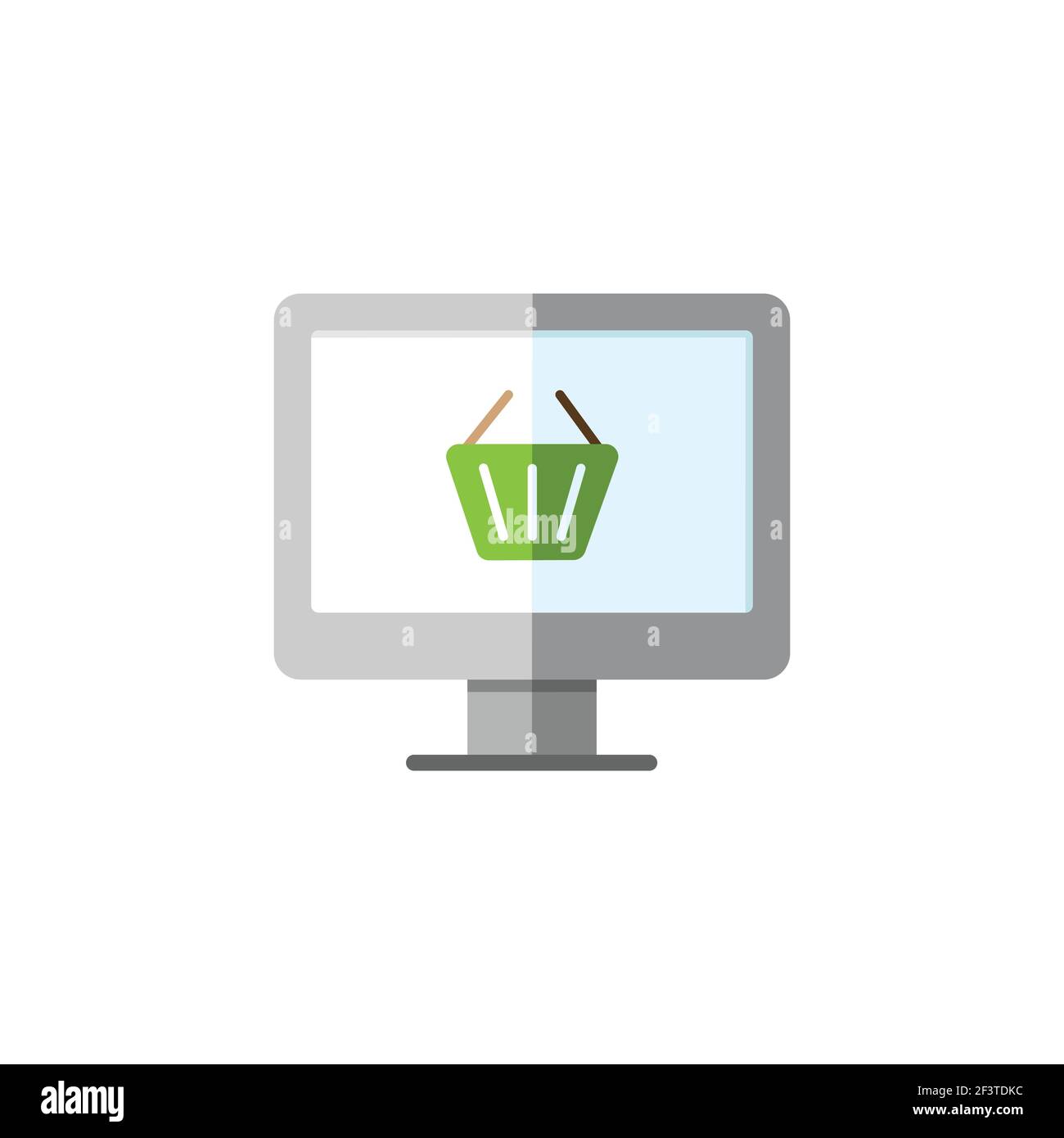 Negozio online. Schermo del computer e carrello della spesa. Icona a colori piatti. Illustrazione del vettore commerciale isolato Illustrazione Vettoriale
