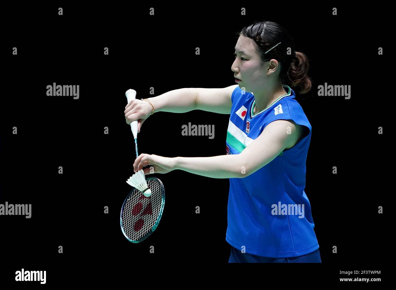 Arisa Higashino giapponese in azione durante il suo incontro contro Ronan Labar francese e Anne Tran il giorno uno dei YONEX All England Open Badminton Championships all'Utilita Arena Birmingham. Data immagine: Mercoledì 17 marzo 2021. Foto Stock