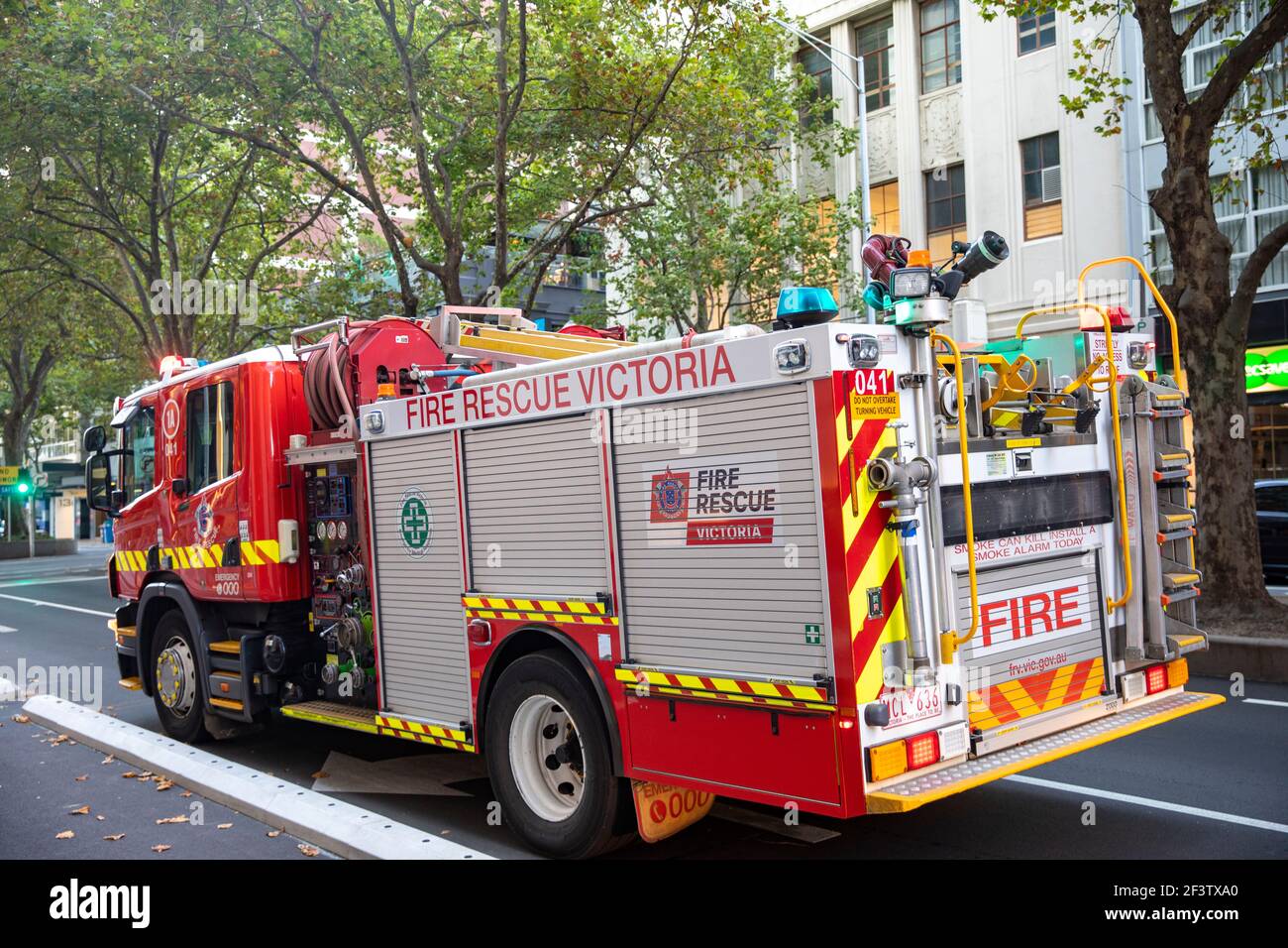 Camion Australian Fire brigade nel centro di Melbourne, Victoria, Australia Foto Stock