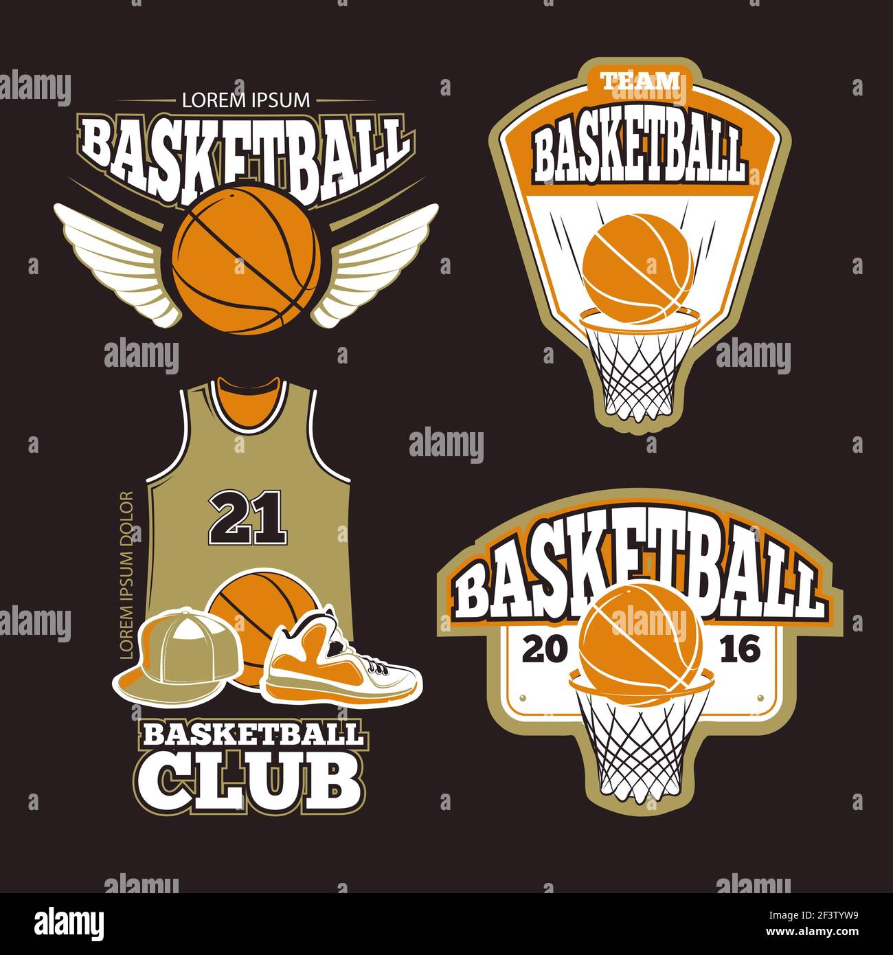 Squadra di basket vettoriale colore vintage emblemi etichette