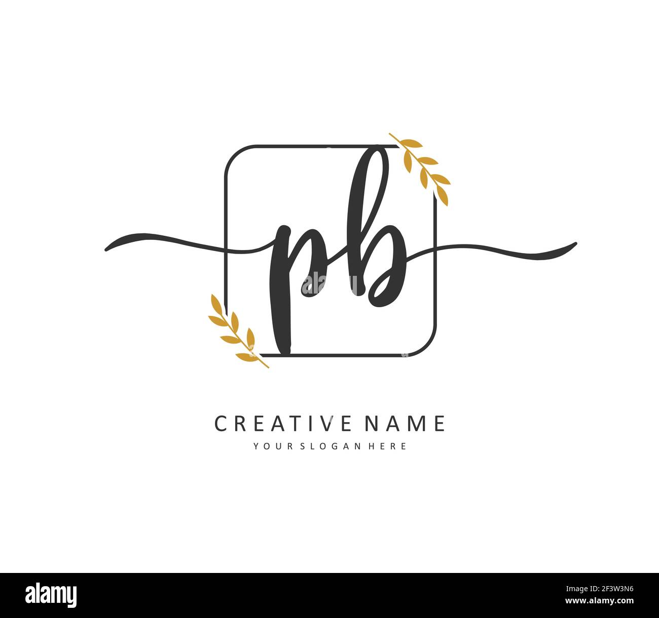 P B PB lettera iniziale scrittura a mano e logo della firma. Un logo iniziale di calligrafia concettuale con elemento modello. Illustrazione Vettoriale