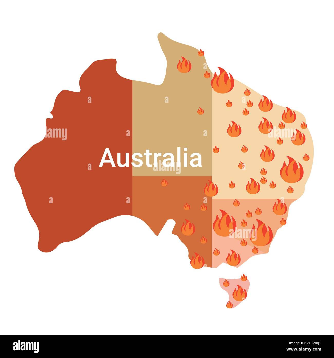mappa dell'Australia con simboli fuoco fuoco fuoco fuoco fuoco fuoco fuoco  fuoco stagionale fuoco selvaggio globale riscaldamento naturale disastro  concetto arancione fiamme icone flat Immagine e Vettoriale - Alamy