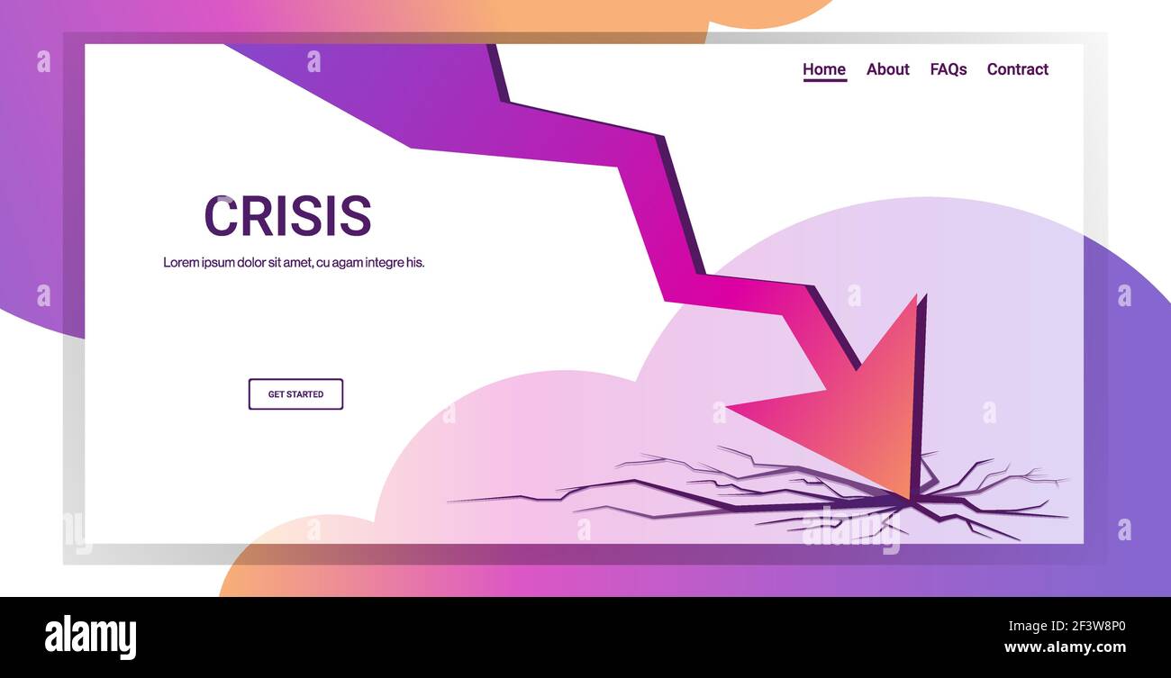 grafico a discesa freccia economica in discesa crisi finanziaria fallimento degli investimenti rischio di guasto aziendale concetto di spazio di copia orizzontale Illustrazione Vettoriale