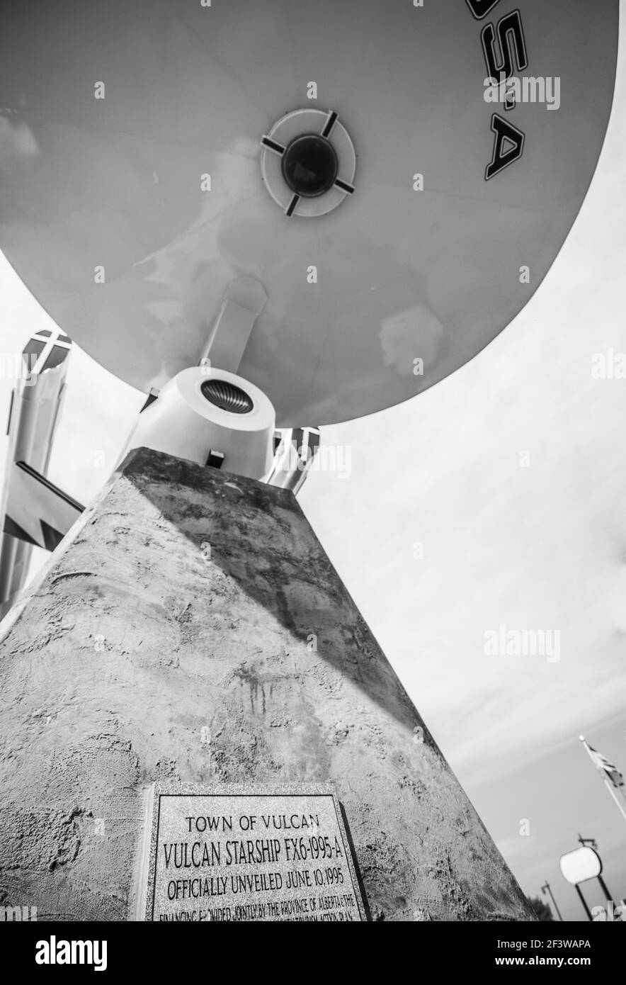 Vista retrò della statua stellare di Star Trek, Vulcan, Alberta, Canada Foto Stock