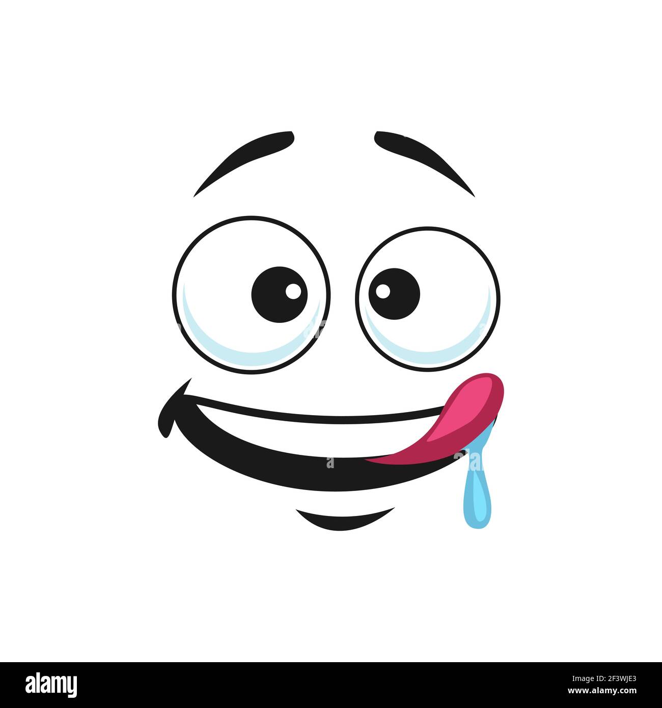 Cartone animato faccia isolato vettore icona, leccare labbra emoji viso, divertente creatura affamata, emozione toothy sorriso con occhi rotondi e bocca con lingua rossa AN Illustrazione Vettoriale