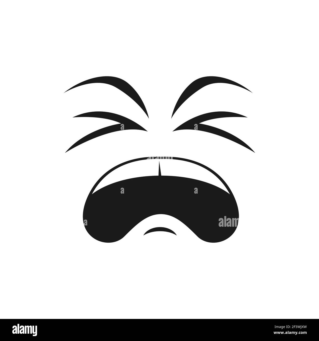 Piangendo emoticon depresso con ampia bocca aperta icona isolata. Vettore sconvolto smiley con occhi chiusi o collegati. Triste infelice personaggio spaventato nel dolore. Illustrazione Vettoriale