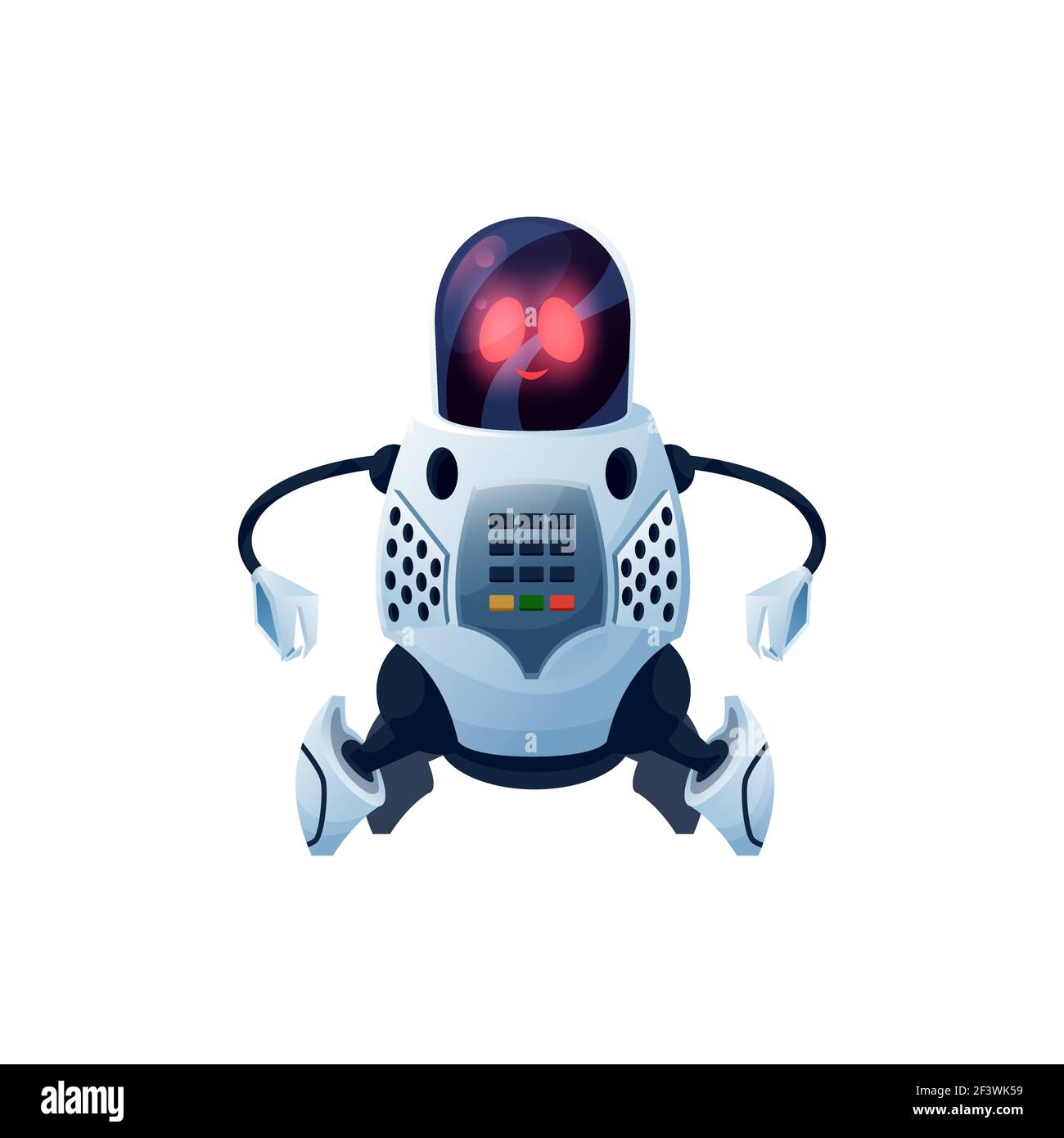 Robot moderno con bracci flessibili, icona cyborg android cartoon. Caricatore robotizzato Vector cyber space in plastica meccanica o metallo. Umanoide futuristico o CY Illustrazione Vettoriale