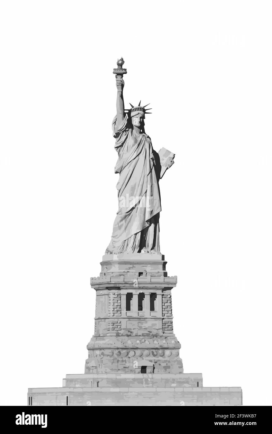 Il vettore Statua della libertà traccia Illustrazione bianco e nero monocromatico su sfondo bianco. Stile piatto. New York e il punto di riferimento degli Stati Uniti. Stati Uniti Illustrazione Vettoriale