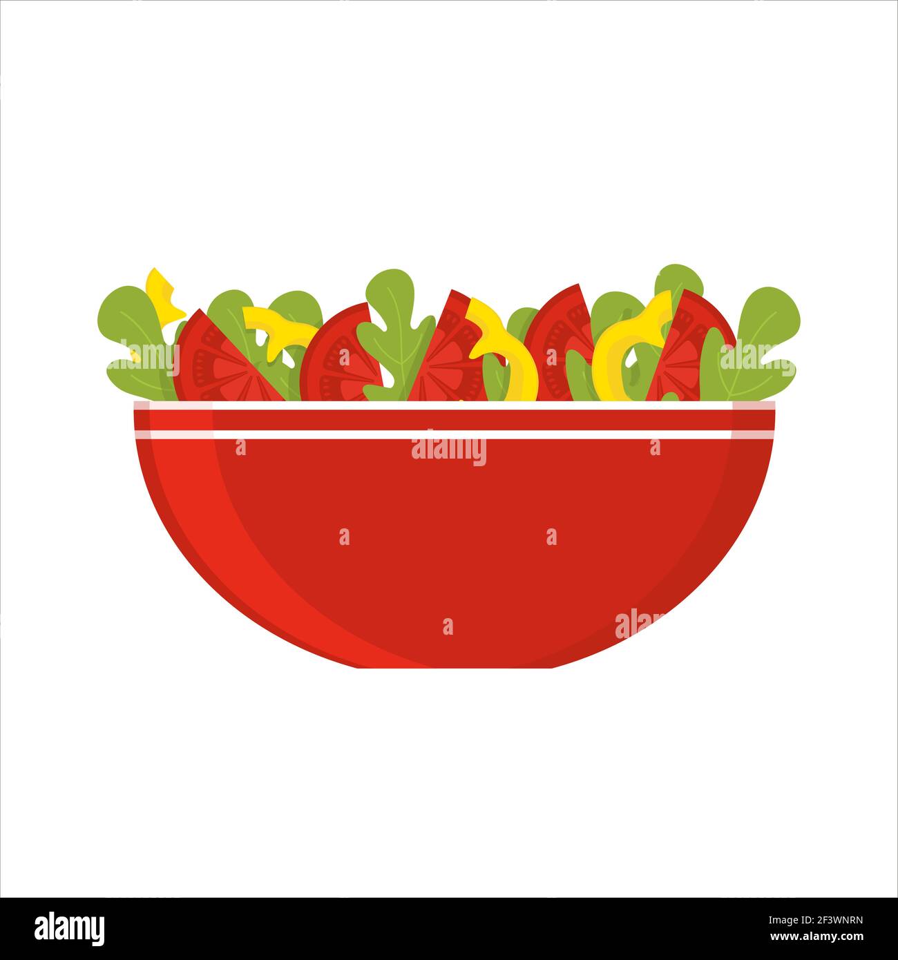 Ciotola rossa con insalata di verdure fresche e sane Illustrazione Vettoriale
