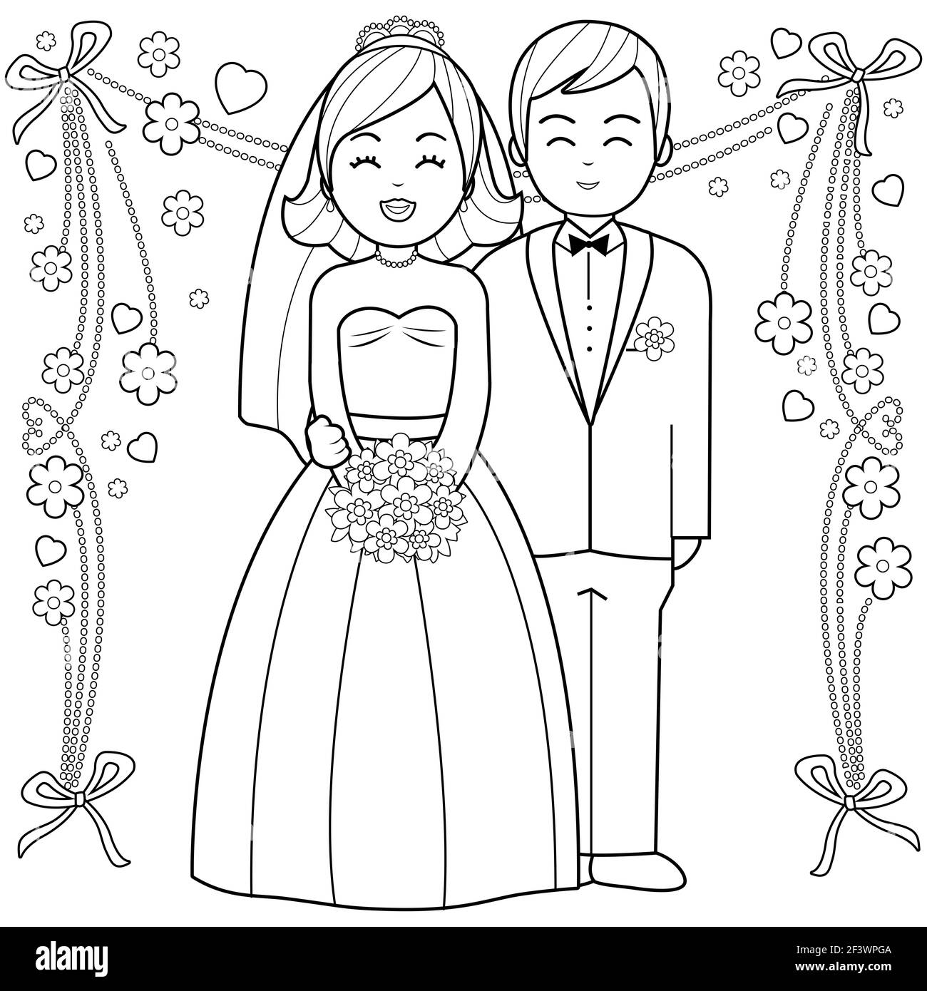 Una sposa e uno sposo. Pagina da colorare in bianco e nero Foto stock -  Alamy