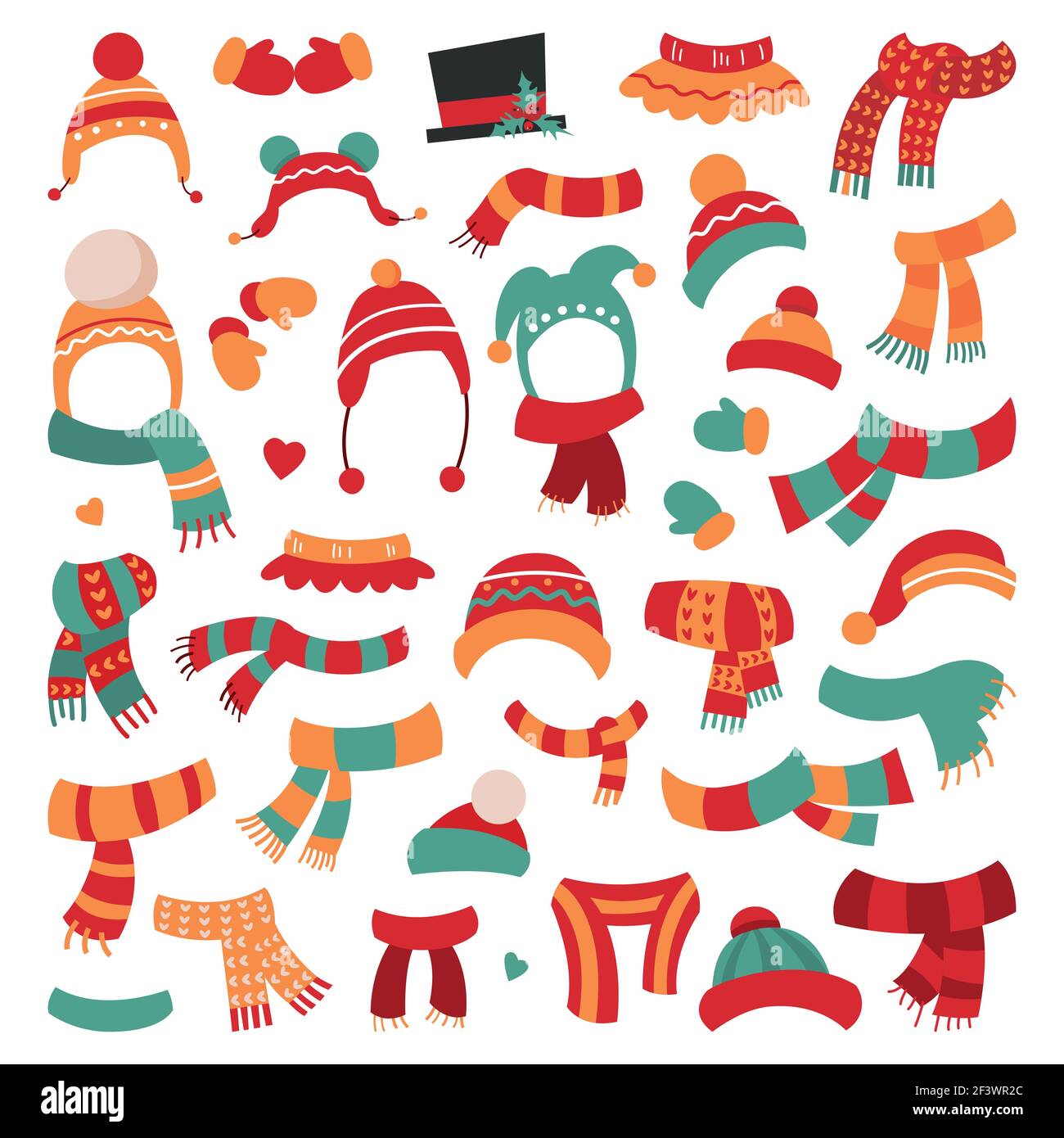 Cappelli e sciarpe UNA collezione di cappelli e sciarpe divertenti. EPS 10  vettore raggruppato per una facile modifica Immagine e Vettoriale - Alamy