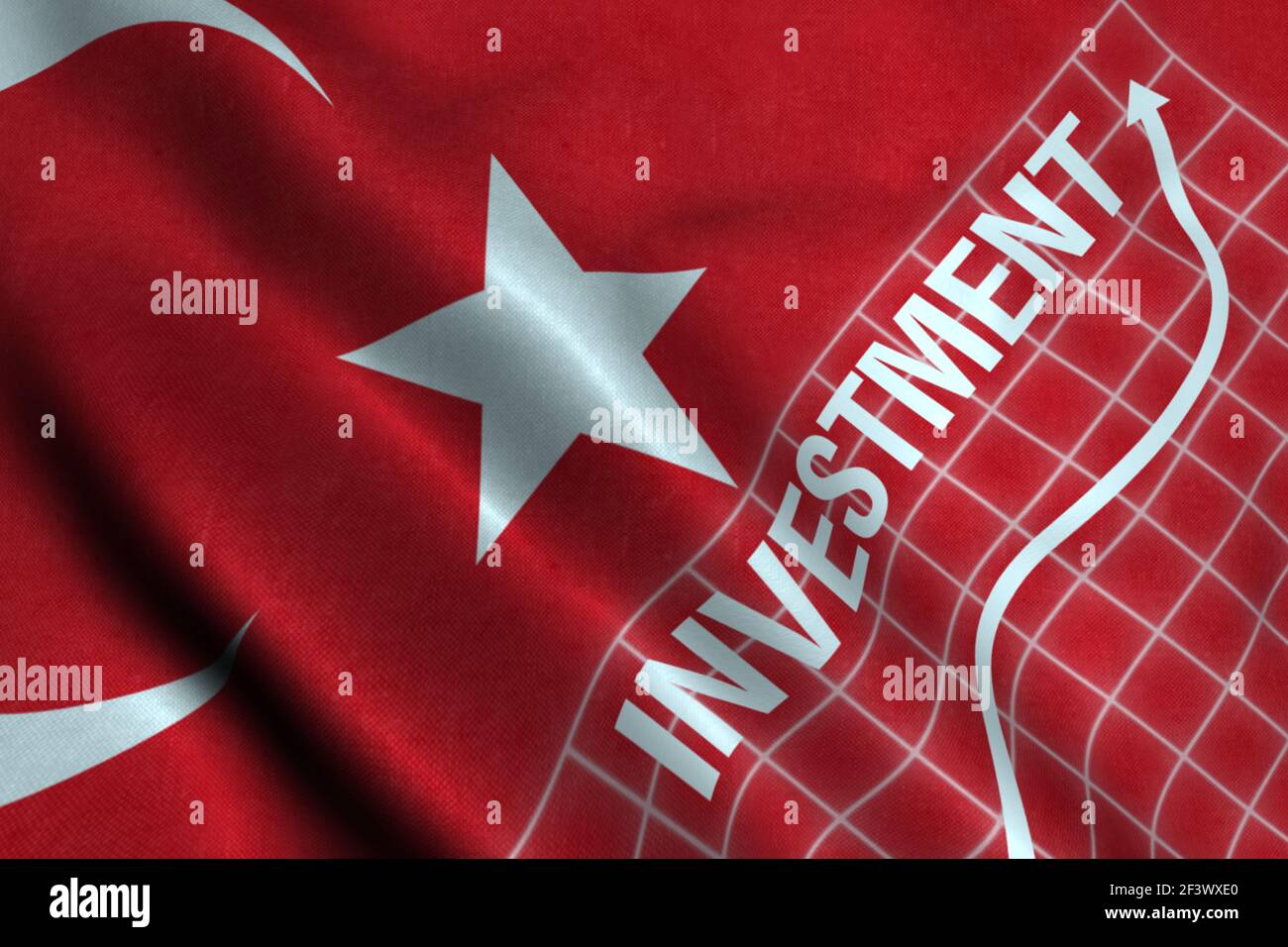 Concetto di termini finanziari e bancari sulla bandiera turca Foto Stock
