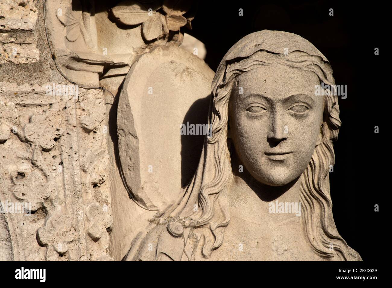 Statua sulla Cattedrale di Chartres - ritratto Foto Stock