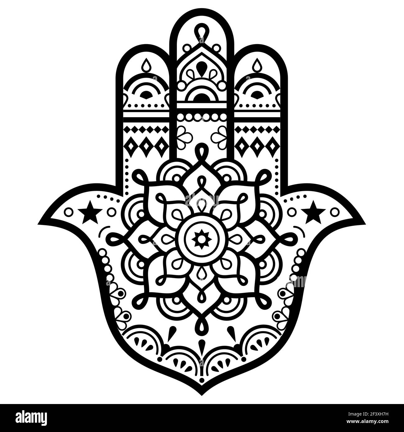 Mano di HAMSA con disegno vettoriale di mandala - hennè indiano di Mehndi motivo stile tatuaggio Illustrazione Vettoriale