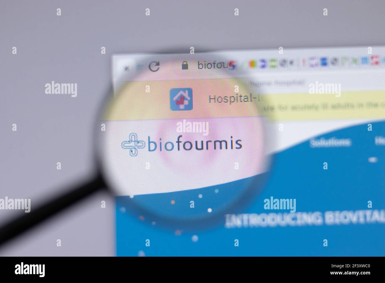 New York, USA - 18 Marzo 2021: Icona del logo aziendale di Biofourmis sul sito, Editoriale illustrativo Foto Stock