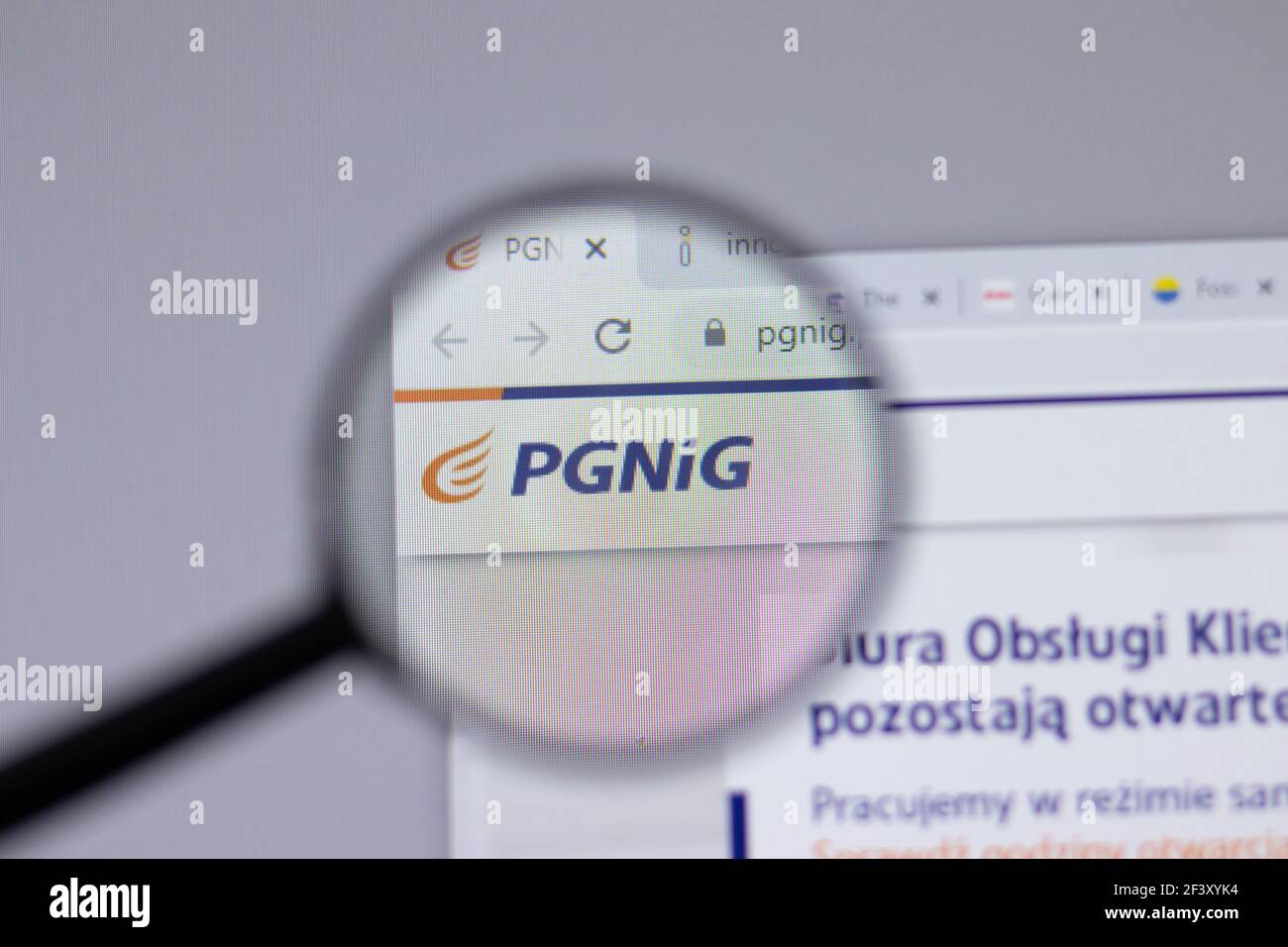 New York, USA - 18 Marzo 2021: Icona del logo della società PGNiG sul sito, Editoriale illustrativo Foto Stock
