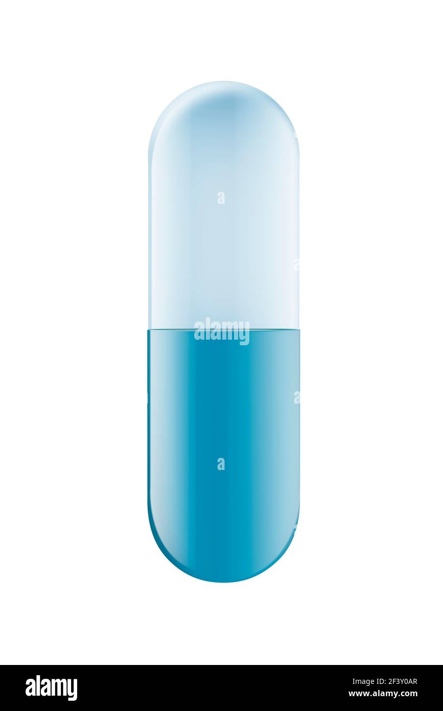 capsula medicinale blu isolata su sfondo bianco Foto Stock
