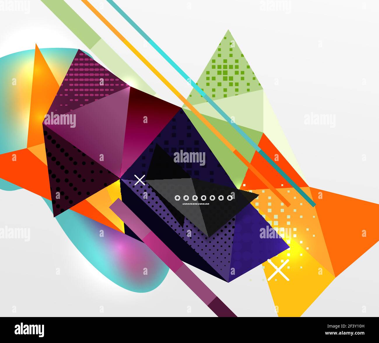 Sfondo geometrico astratto, elementi triangolari poligonali, linee e texture materiali, elementi olografici. Sfondo geometrico astratto, elementi triangolari poligonali, linee e texture materiali, elementi olografici. Modello astratto vettoriale moderno Illustrazione Vettoriale