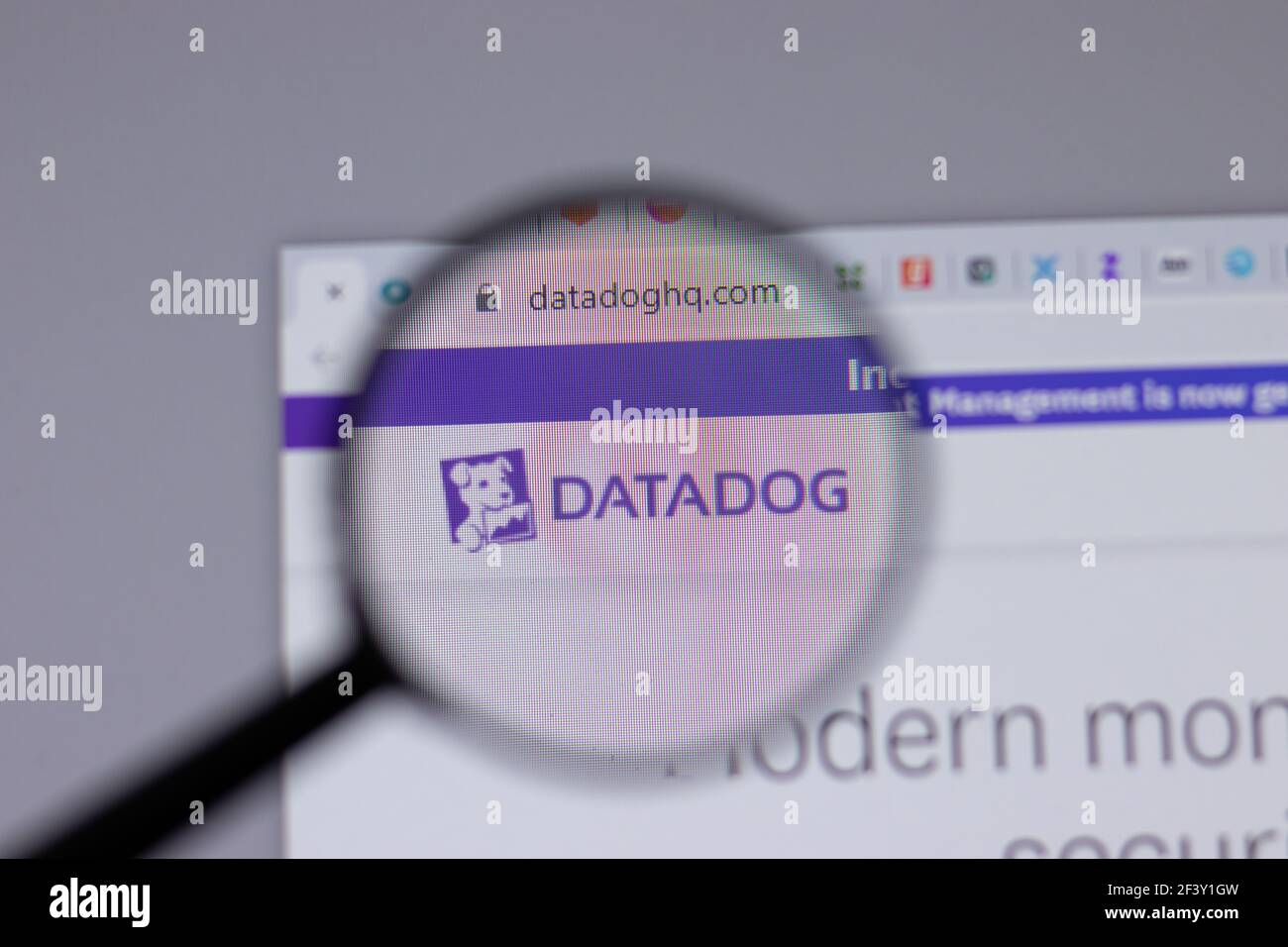 New York, USA - 18 Marzo 2021: Icona del logo della società Datadog sul sito, Editoriale illustrativo Foto Stock
