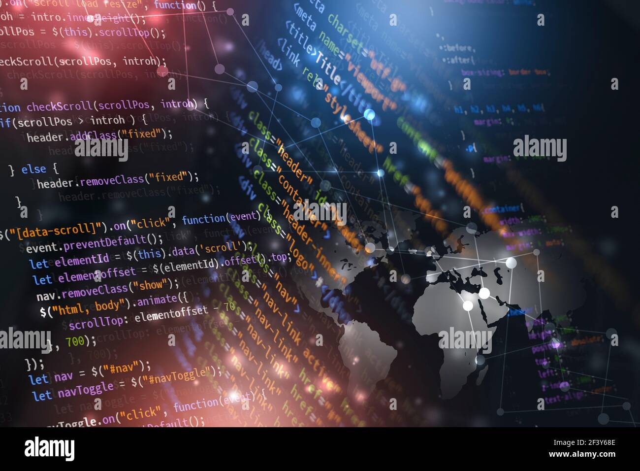 front-end web sviluppo di linguaggi di programmazione per la codifica di siti web. mix media background Foto Stock