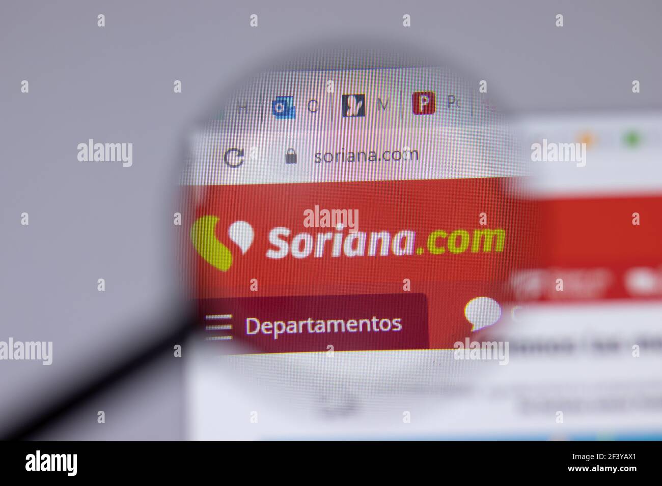 New York, USA - 18 Marzo 2021: Icona del logo della società Soriana sul sito, Editoriale illustrativo Foto Stock