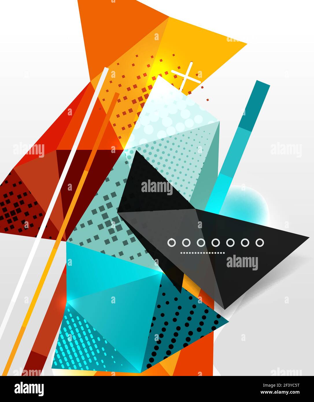 Sfondo geometrico astratto, elementi triangolari poligonali, linee e texture materiali, elementi olografici. Sfondo geometrico astratto, elementi triangolari poligonali, linee e texture materiali, elementi olografici. Modello astratto vettoriale moderno Illustrazione Vettoriale