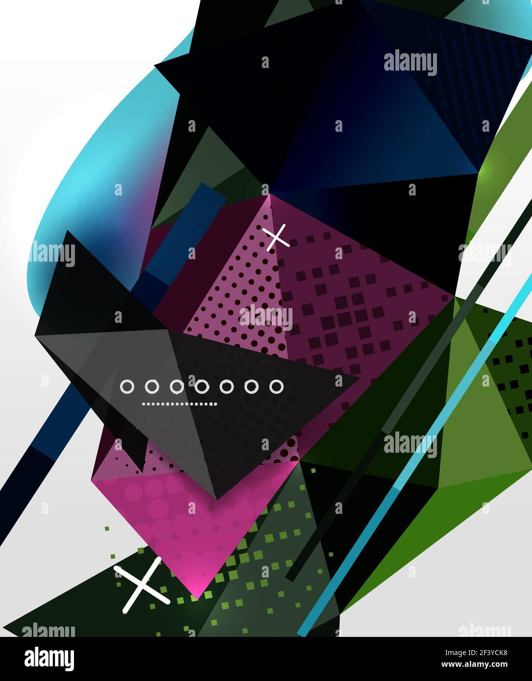 Sfondo geometrico astratto, elementi triangolari poligonali, linee e texture materiali, elementi olografici. Sfondo geometrico astratto, elementi triangolari poligonali, linee e texture materiali, elementi olografici. Modello astratto vettoriale moderno Illustrazione Vettoriale