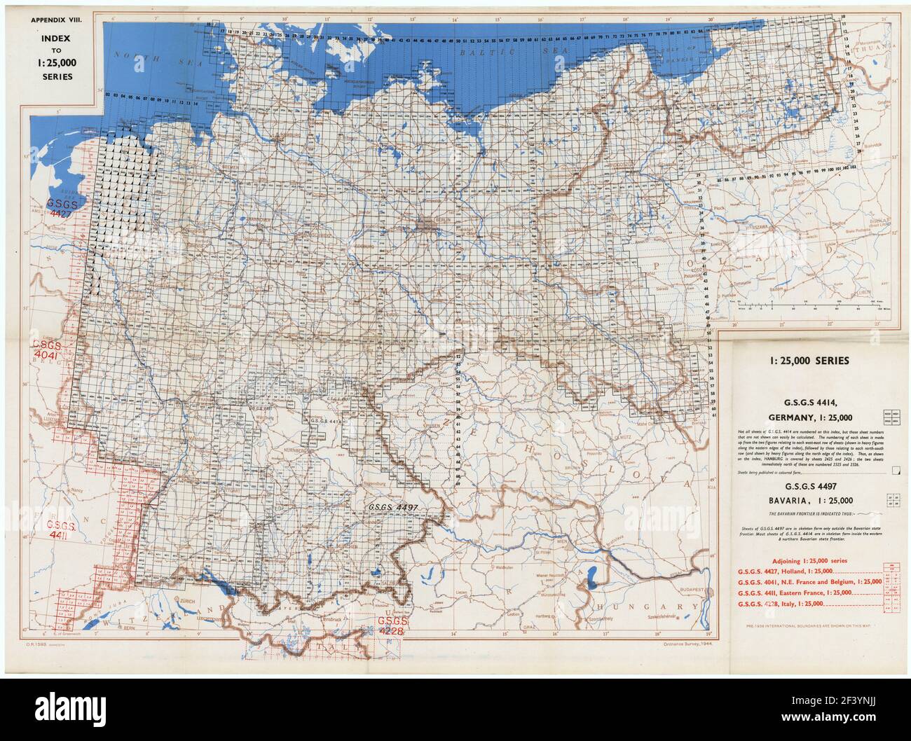 GERMANIA INDICE FOGLI 1944 MAPPA Foto Stock
