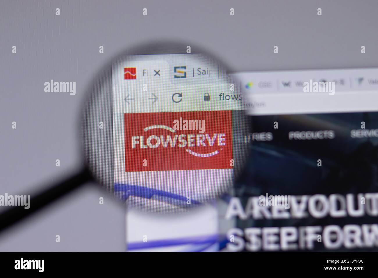 New York, USA - 18 Marzo 2021: Icona del logo aziendale Flowserve sul sito, Editoriale illustrativo Foto Stock