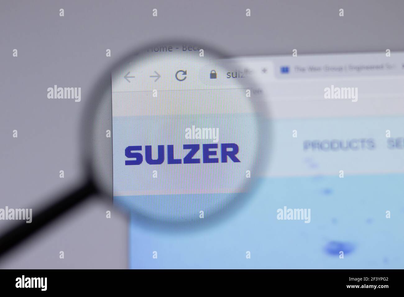 New York, USA - 18 Marzo 2021: Icona del logo della società Sulzer sul sito, Editoriale illustrativo Foto Stock